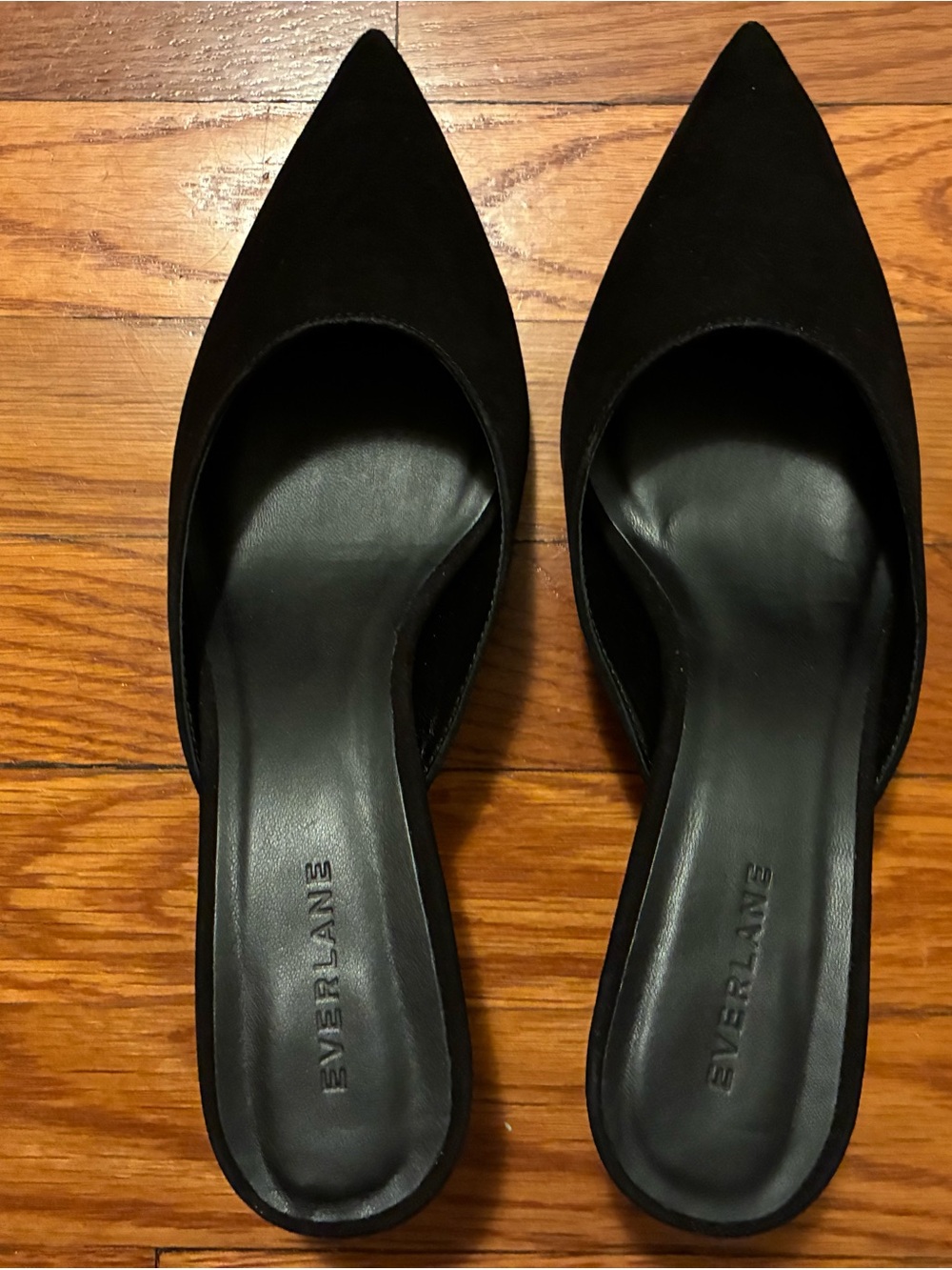 Everlane Black Pointed Studio Kitten Heel, Black Suede Size 8